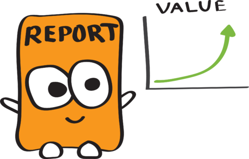 Cartoon of report with value graph